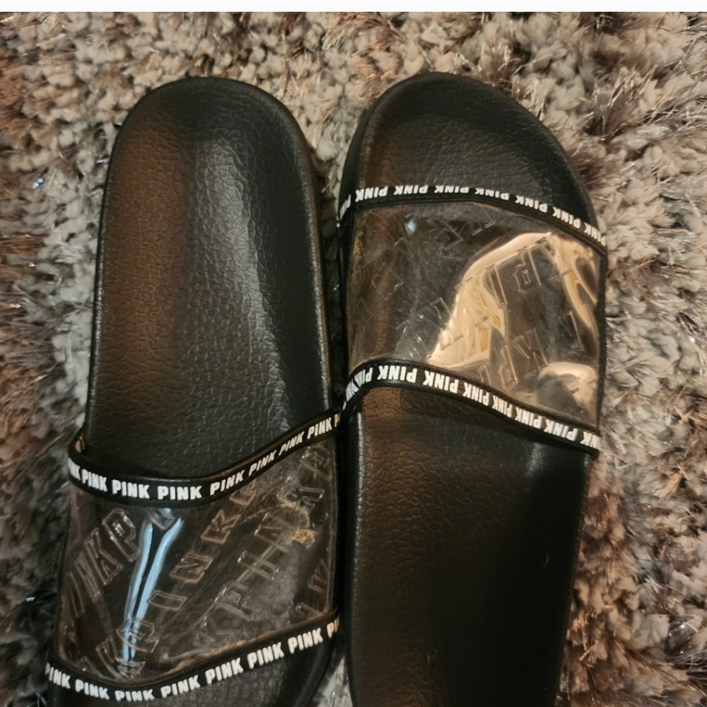 Black PINK Slide Sandals